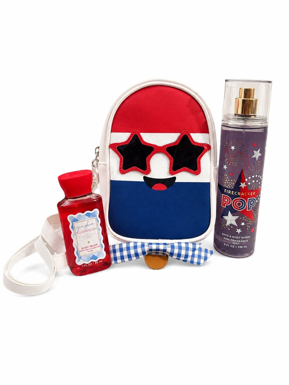 Bath & Body Works Red White Blue Popsicle Crossbody Bag with Star Sunglasses
